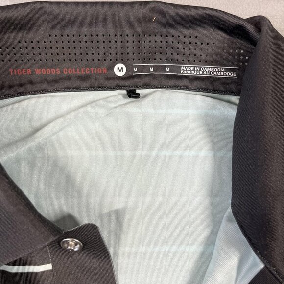 Nike Tiger Woods Collection Polo Shirt Mens Medium Black Striped Dri-FIT Golf - Picture 2 of 9